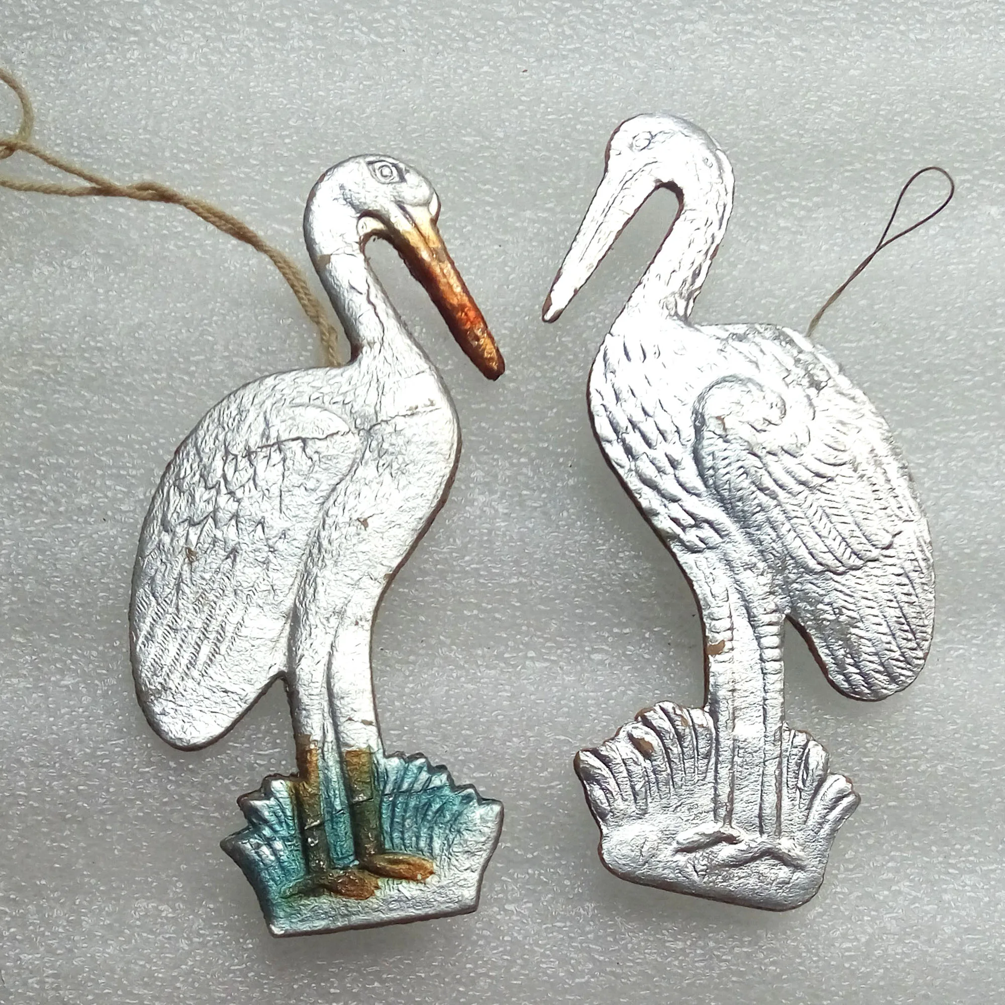 Set of 2 Vintage Ukraine USSR Cardboard Christmas Ornaments Old Stork