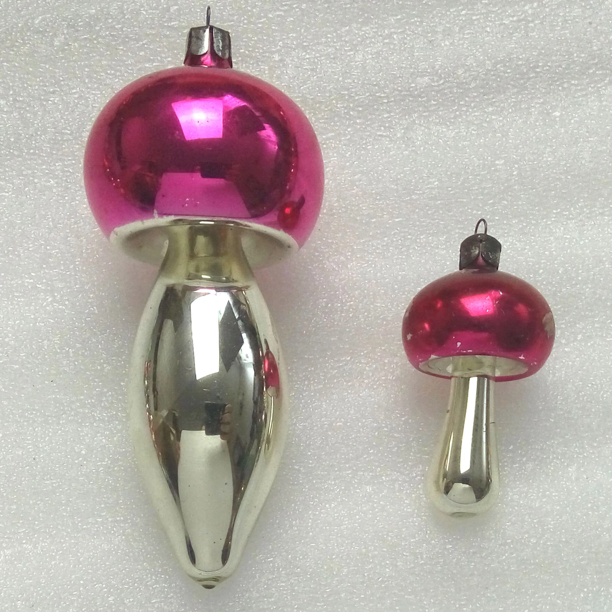 Set of 2 Vintage Glass USSR Christmas Ornament Tree Mushrooms