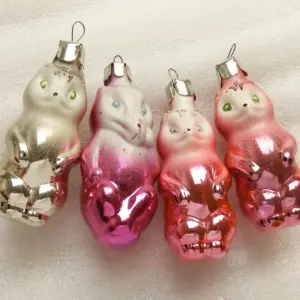 Set of 4 Vintage Glass USSR Christmas Ornaments Tree Animals
