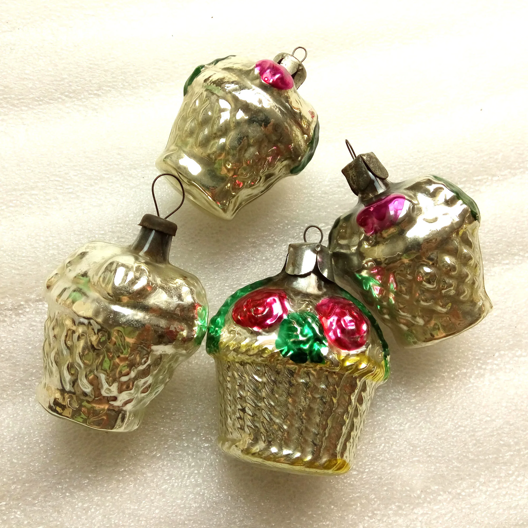 Set of 4 Vintage Glass USSR Christmas Ornaments Tree Animals