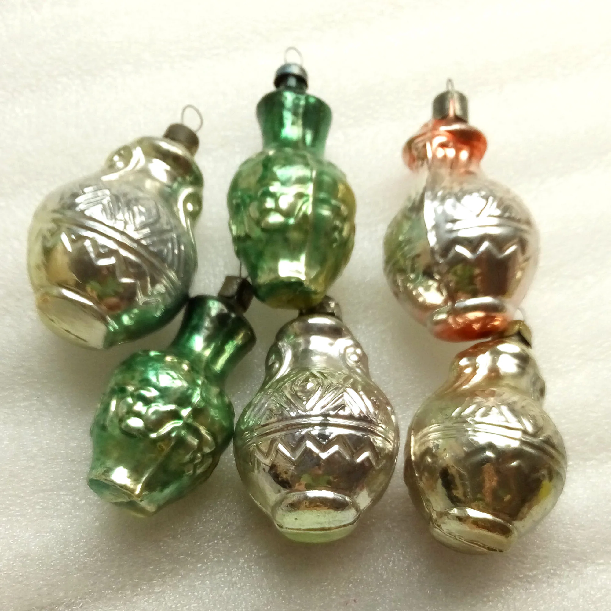 Set of 6 Vintage Ukraine Glass USSR Christmas Ornaments Old Jugs