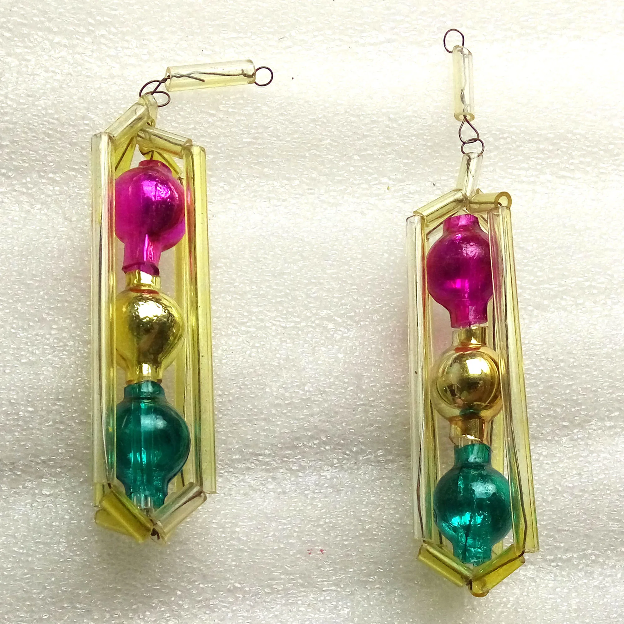 Set of 2 Vintage Tube Glass USSR Christmas Ornaments Traffic-Lights