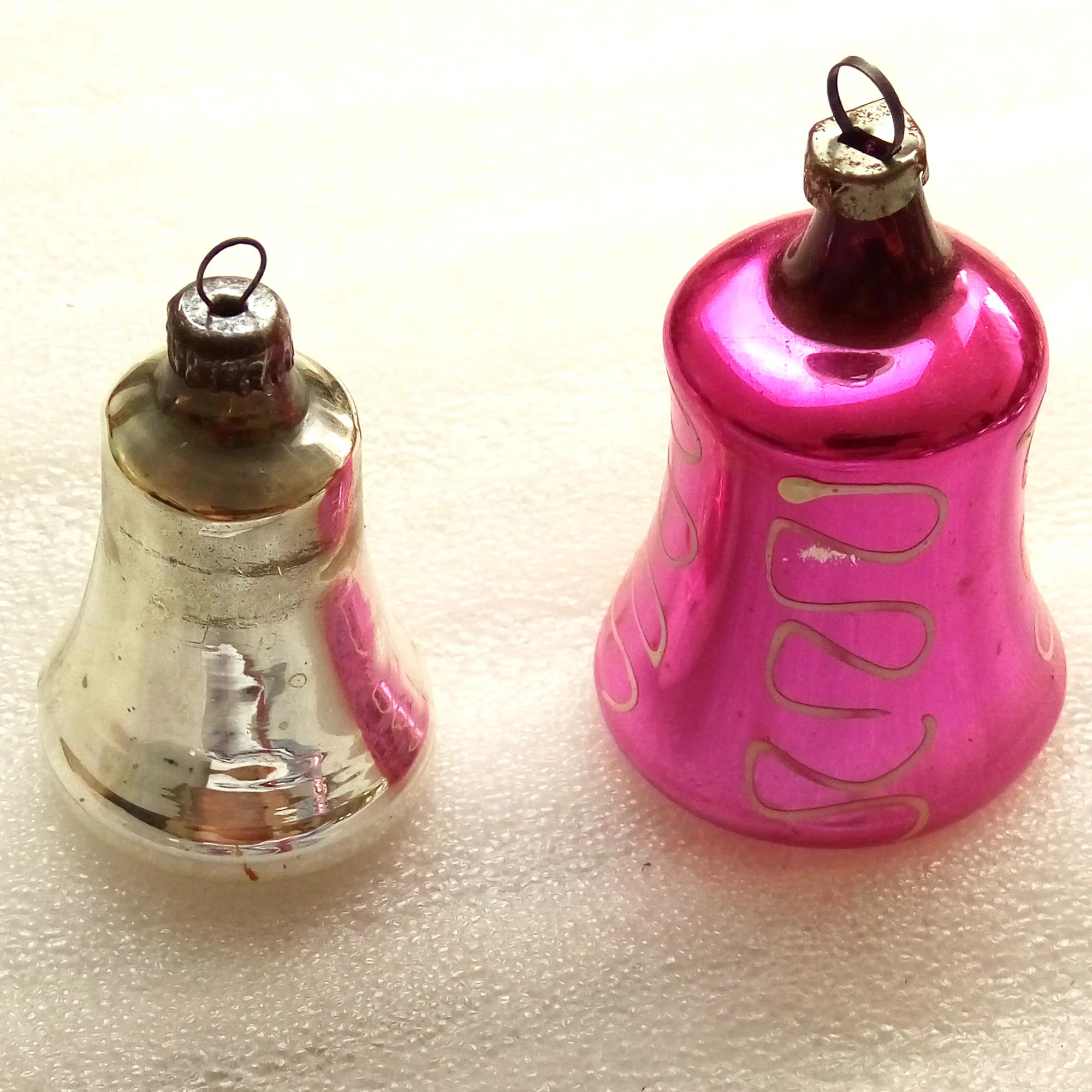 Set of 2 Vintage USSR Glass Christmas Ornaments Old Bells