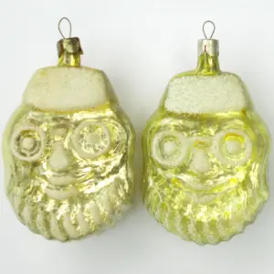 Set of 2 Antique Vintage USSR Silver Glass Christmas Tree Ornaments Decor Santa