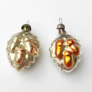 Set of 2 Vintage Antique Glass Christmas Ornaments Old Acorns