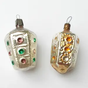 Set of 2 Vintage Mercury Glass Christmas Ornaments Traffic Lights