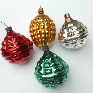 Set of 4 Vintage Ukrainian Glass Christmas Ornaments 3d Balls