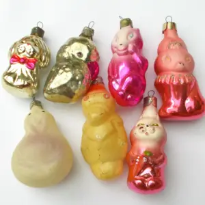 Set of 7 Vintage Russian Glass Christmas Ornaments Animals