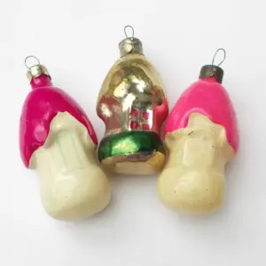 Set of 3 Vintage Russian Glass Christmas Ornaments Houses