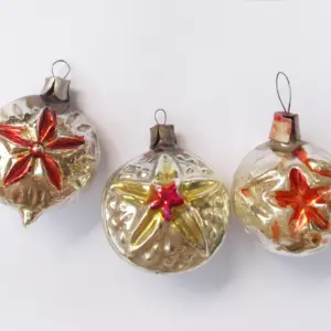 Set of 3 Antique Vintage USSR Propaganda Glass Christmas Ornaments Red Star