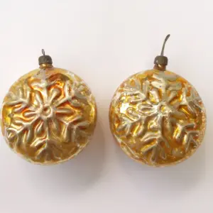Set of 2 Vintage Russian Glass Christmas Ornaments Snow Flakes
