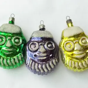 Set of 3 Antique Vintage Glass Christmas Ornaments Santa Face