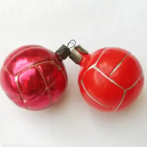 Set of 2 Vintage Ukrainian Glass Christmas Ornaments Balls