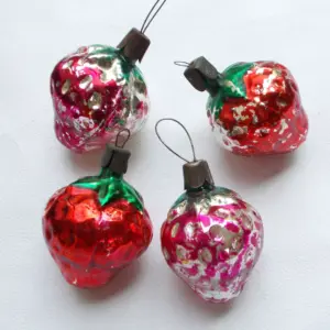 Set of 4 Vintage USSR Antique Glass Christmas Ornament Strawberry