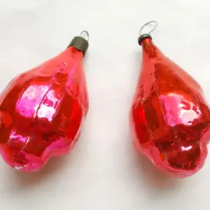 Set of 2 Vintage USSR Antique Glass Christmas Ornament Shells