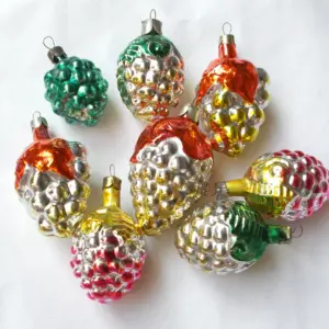Set of 8 Vintage Antique Glass Christmas USSR Ornaments Grapes
