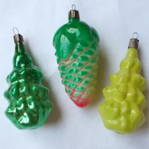 Set of 3 Antique Vintage Glass Christmas Ornaments Christmas Pinecone