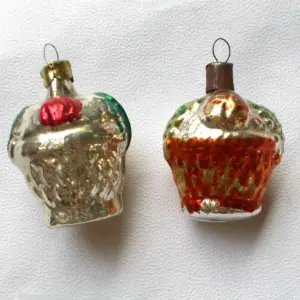 Set of 2 Antique Vintage USSR Mercury Glass Christmas Tree Ornaments Decor Baskets