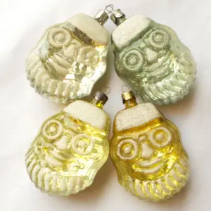 Set of 4 Vintage Russian Glass Christmas Ornaments Santa Faces