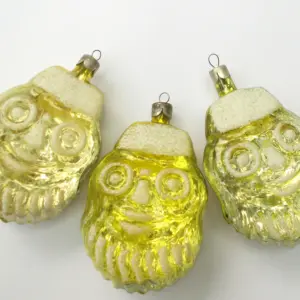 Set of 3 Vintage Russian Glass Christmas Ornaments Santa Faces