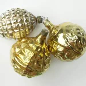 Set of 3 Antique Vintage Glass USSR Christmas Tree Ornaments