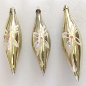 Set of 3 Vintage Ukraine USSR Glass Christmas Ornaments Fir Icicles w Flower