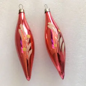 Set of 2 Vintage Ukrainian Glass Christmas Ornaments Fir Icicles w Flower