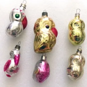 Set of 6 Vintage Ukrainian Glass Christmas Ornaments Birds