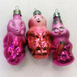 Set of 3 Vintage USSR Glass Christmas Ornaments Animals