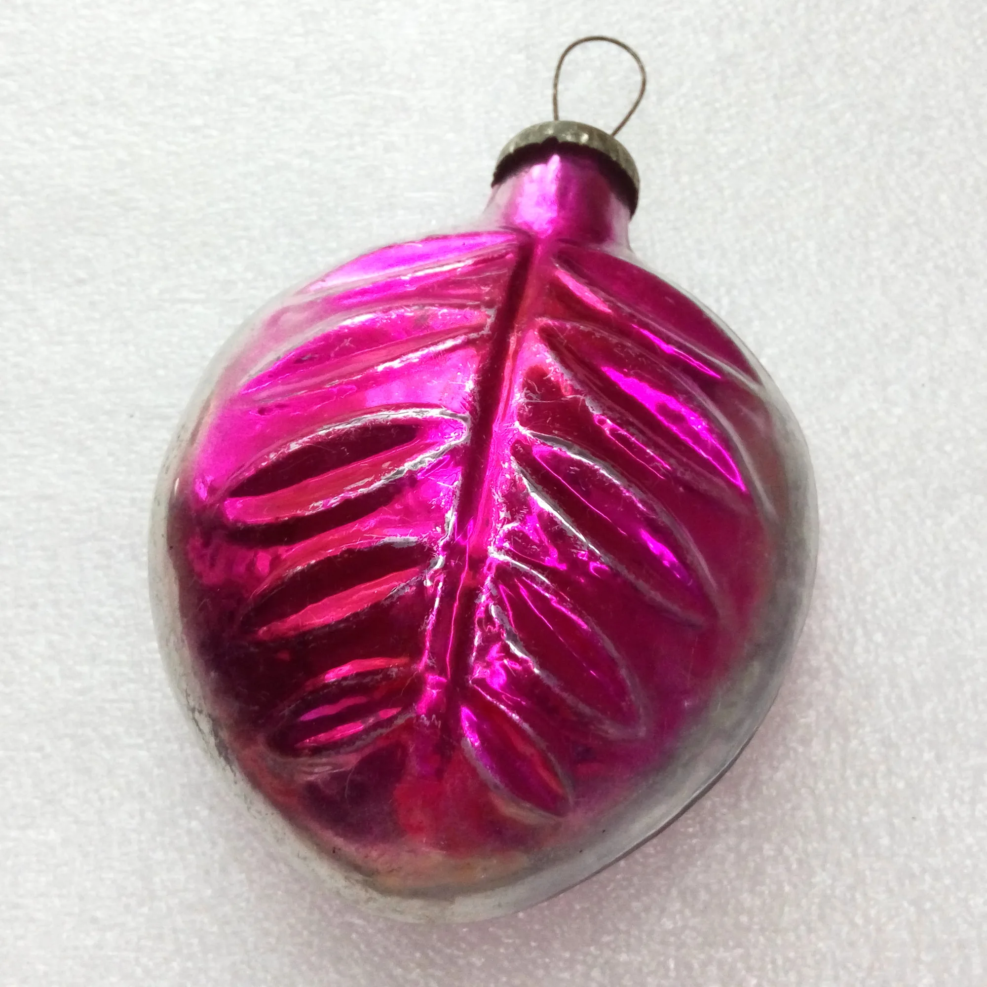 Huge Vintage Ukrainian Glass Christmas Ornament Leaf