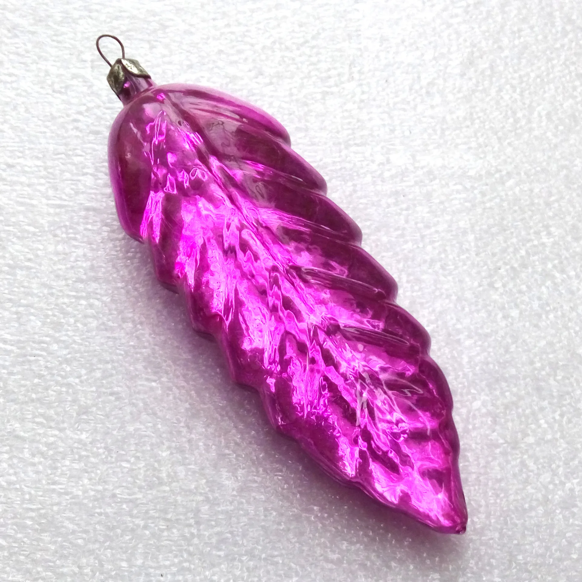 Antique Vintage Ukrainian Glass Christmas Ornament Leaf