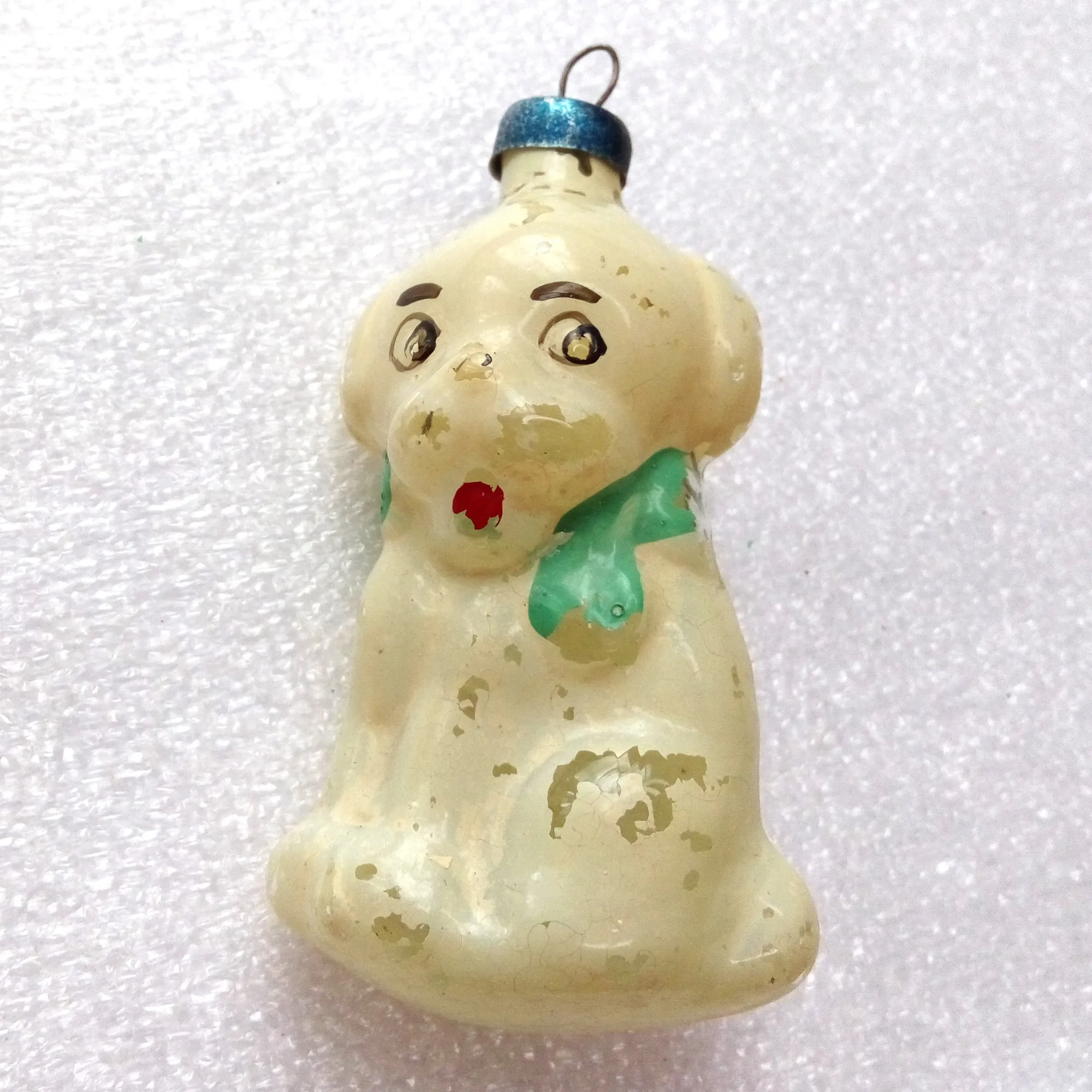 Vintage Ukrainian Glass Christmas Ornament Puppy