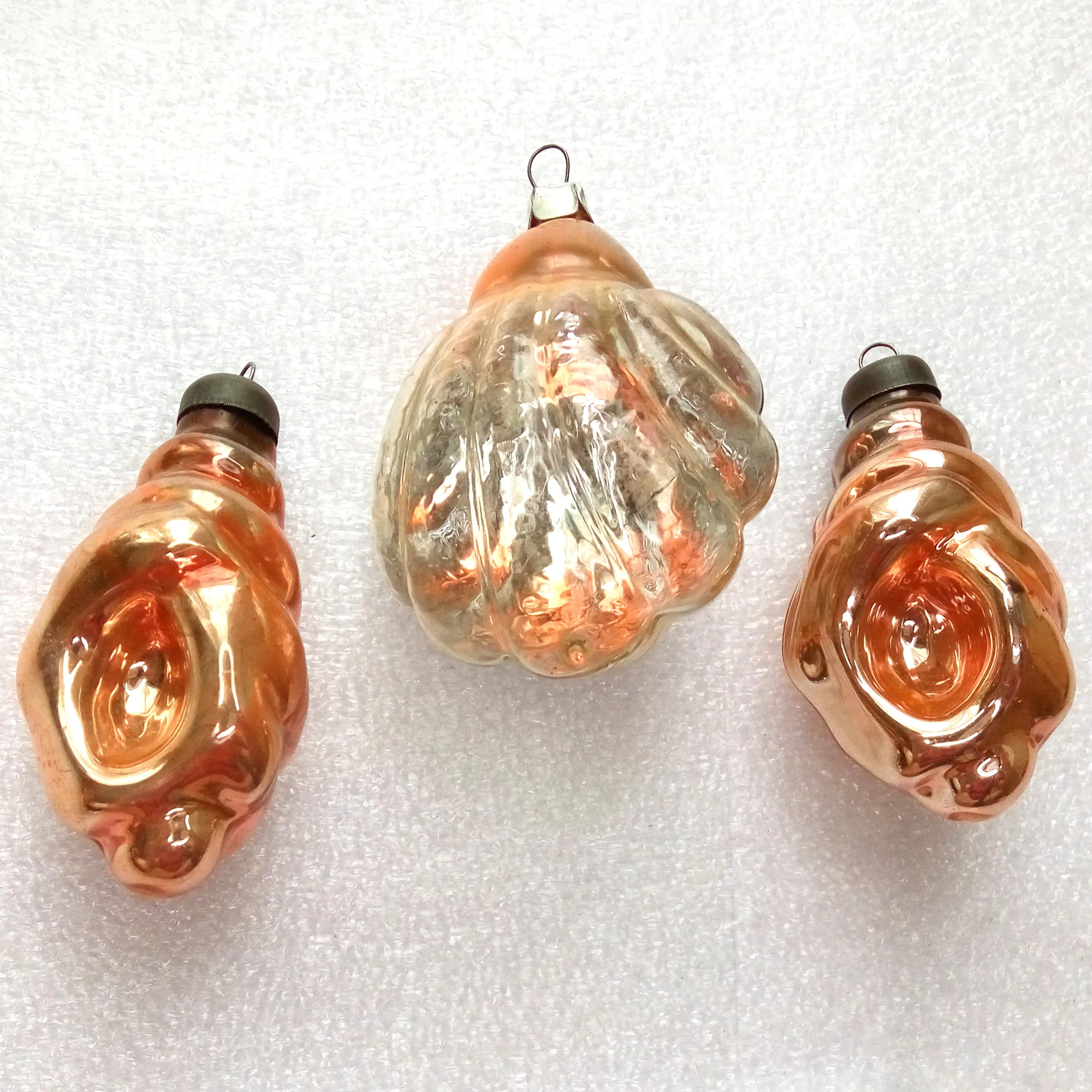 Set of 3 Vintage Ukrainian Glass Christmas Ornaments Old Shell