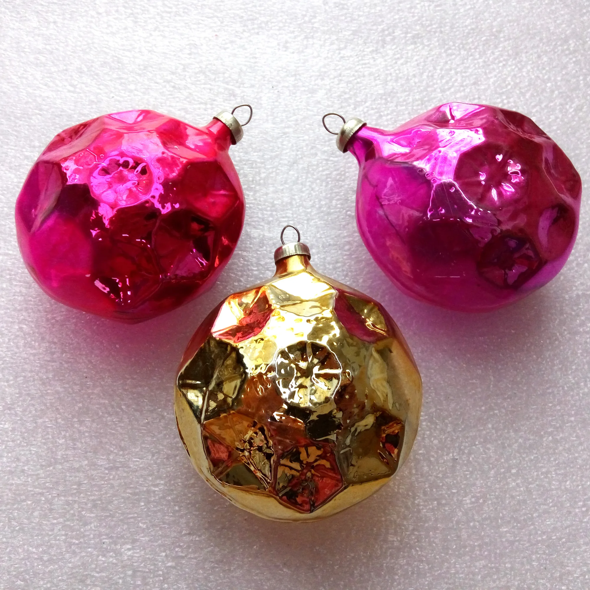 Set of 3 Vintage Ukrainian Glass Christmas Ornaments Snowflake