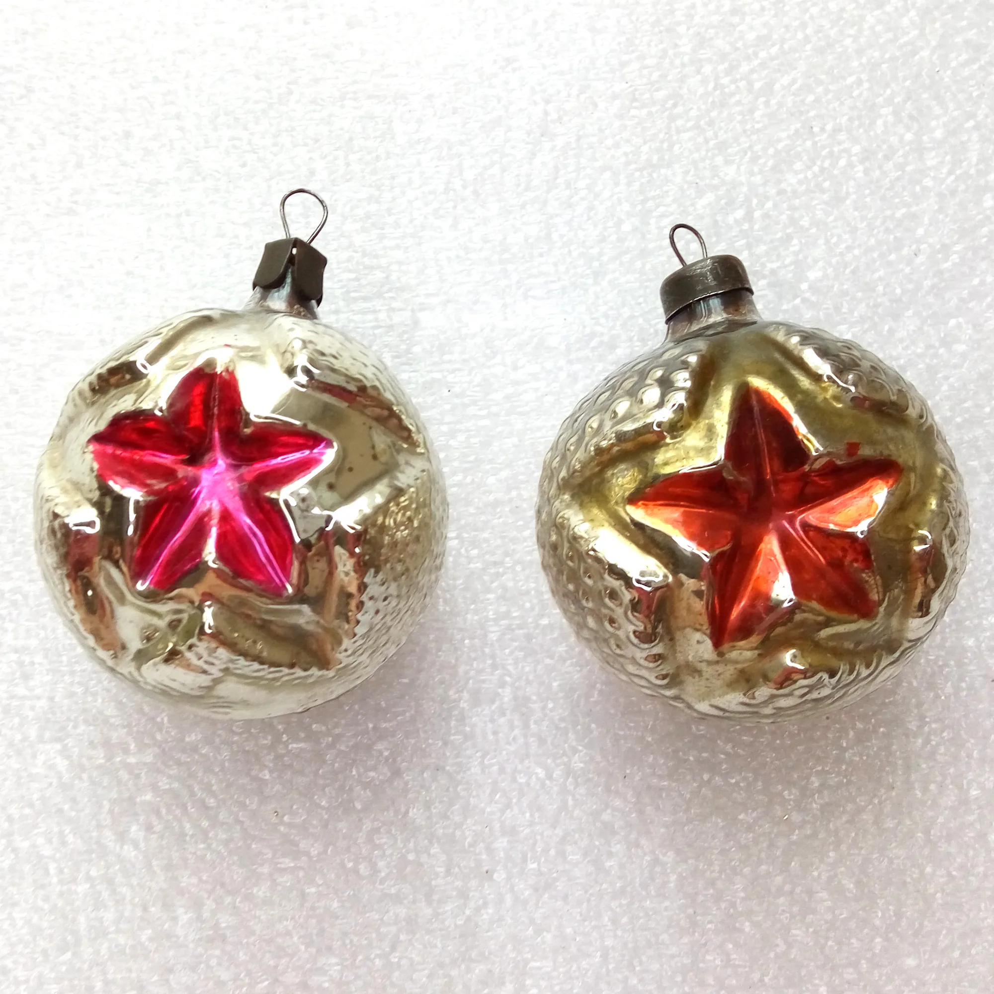 Set of 2 Vintage Ukrainian Glass Christmas Ornaments Old Star