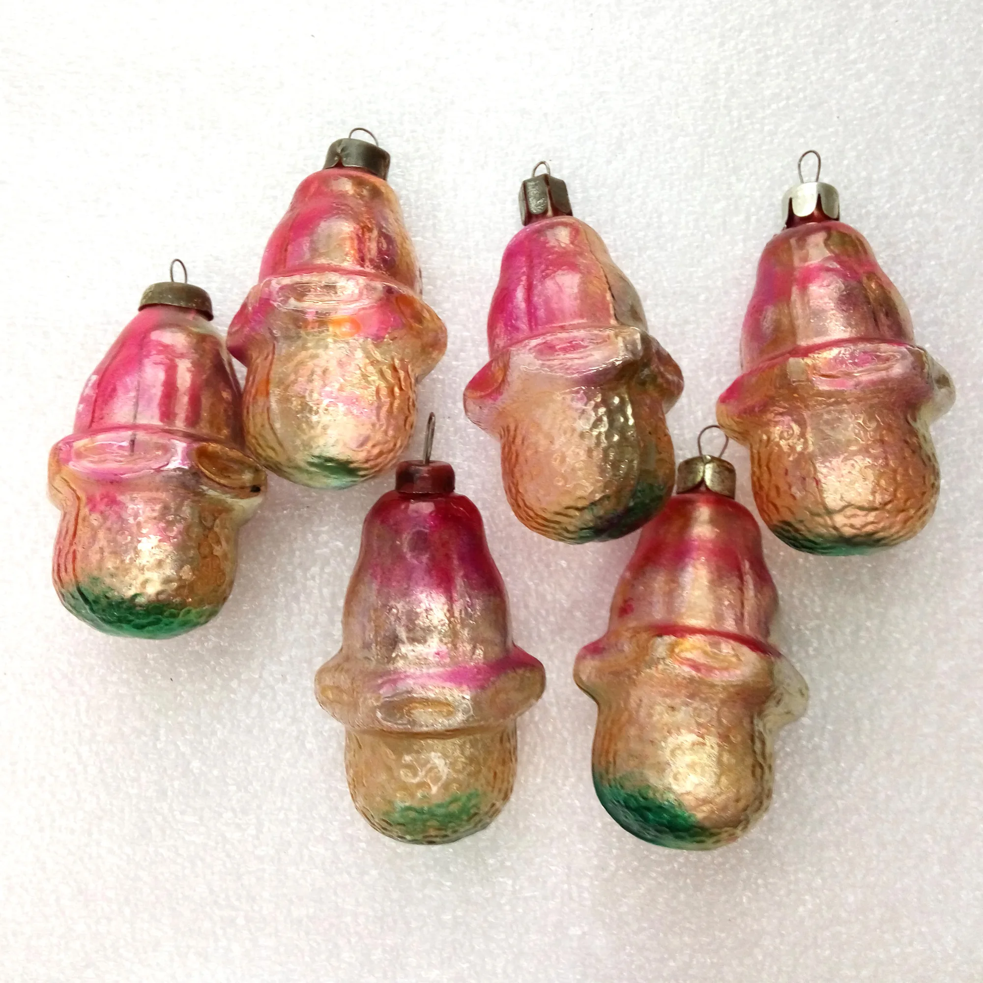 Set of 6 Vintage Glass Christmas Ornaments Old Houses