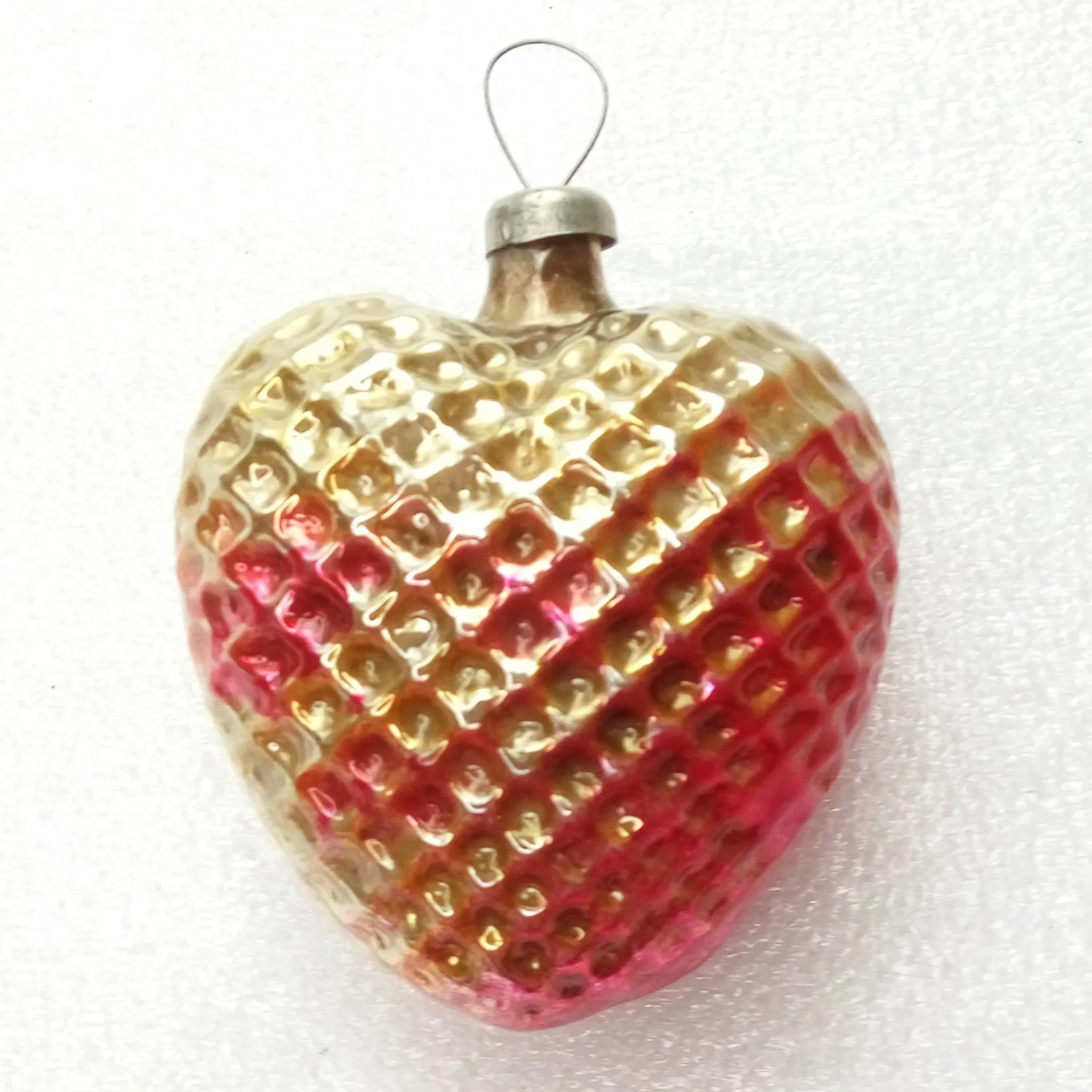 Vintage Ukrainian Glass Christmas Ornament Heart