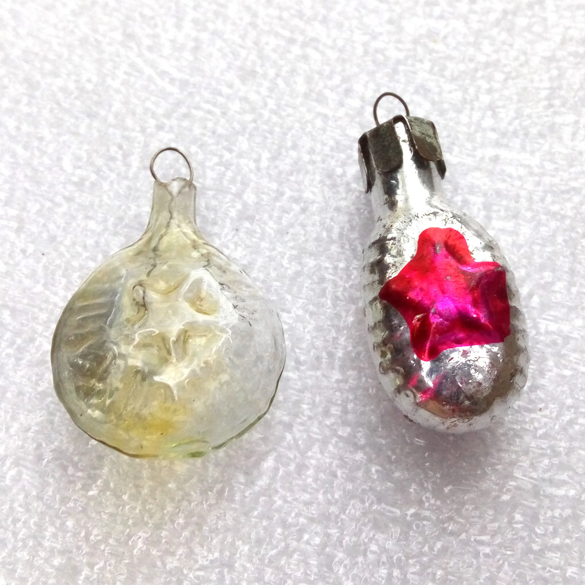 Set of 2 Mini Vintage Glass Christmas Ornaments