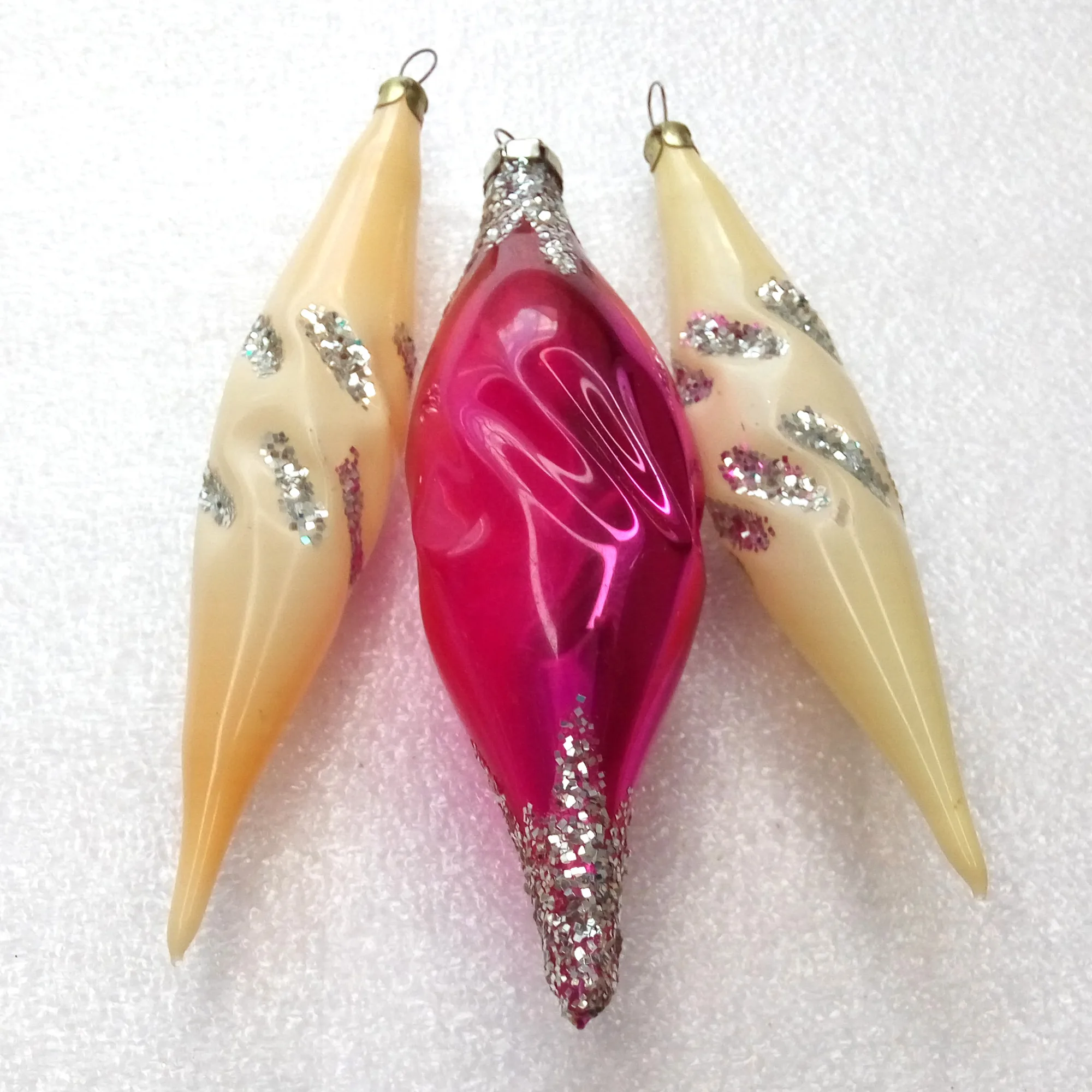 Set of 3 Vintage Glass Christmas Ornaments Icicles