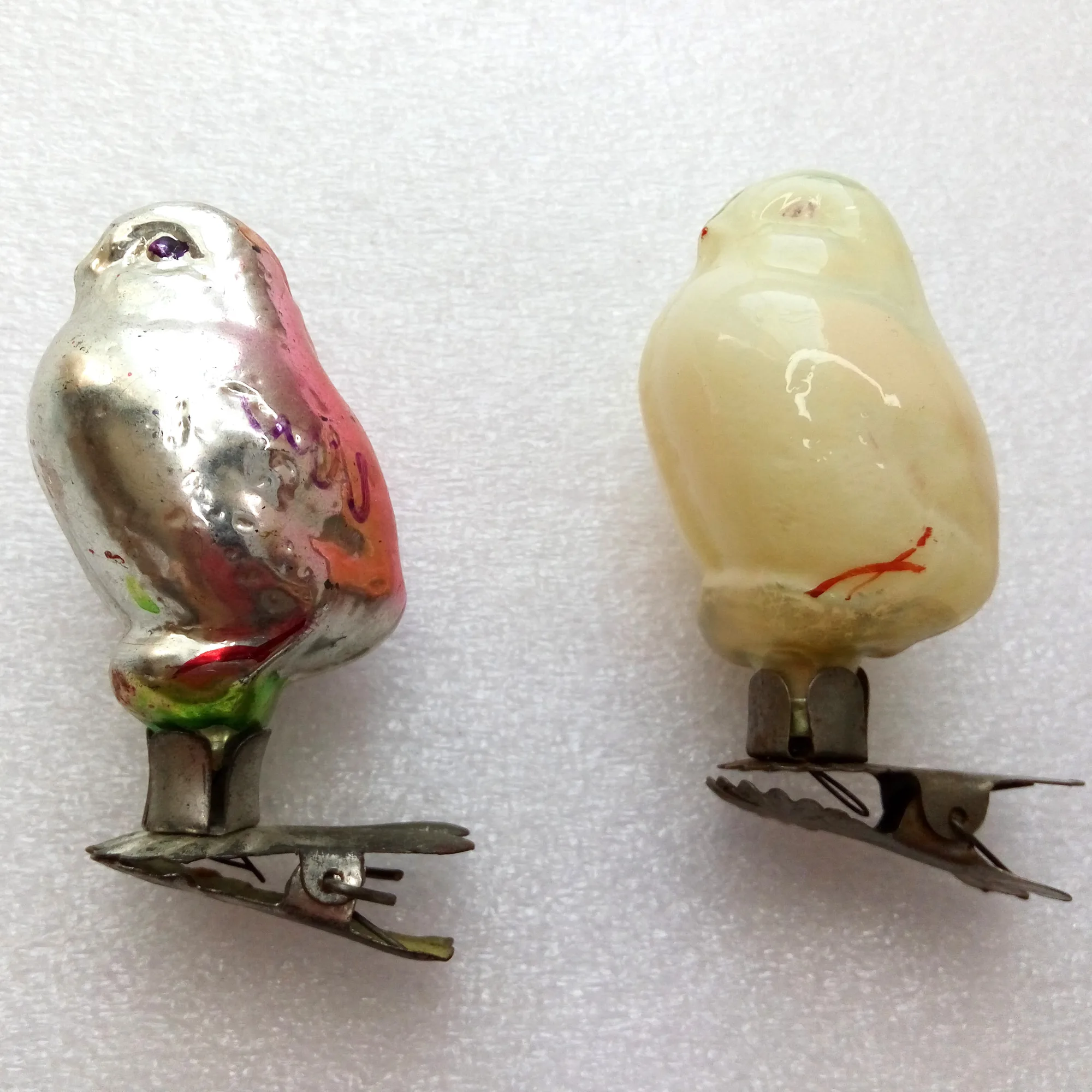 Set of 2 Vintage Glass Christmas Ornament Chicken