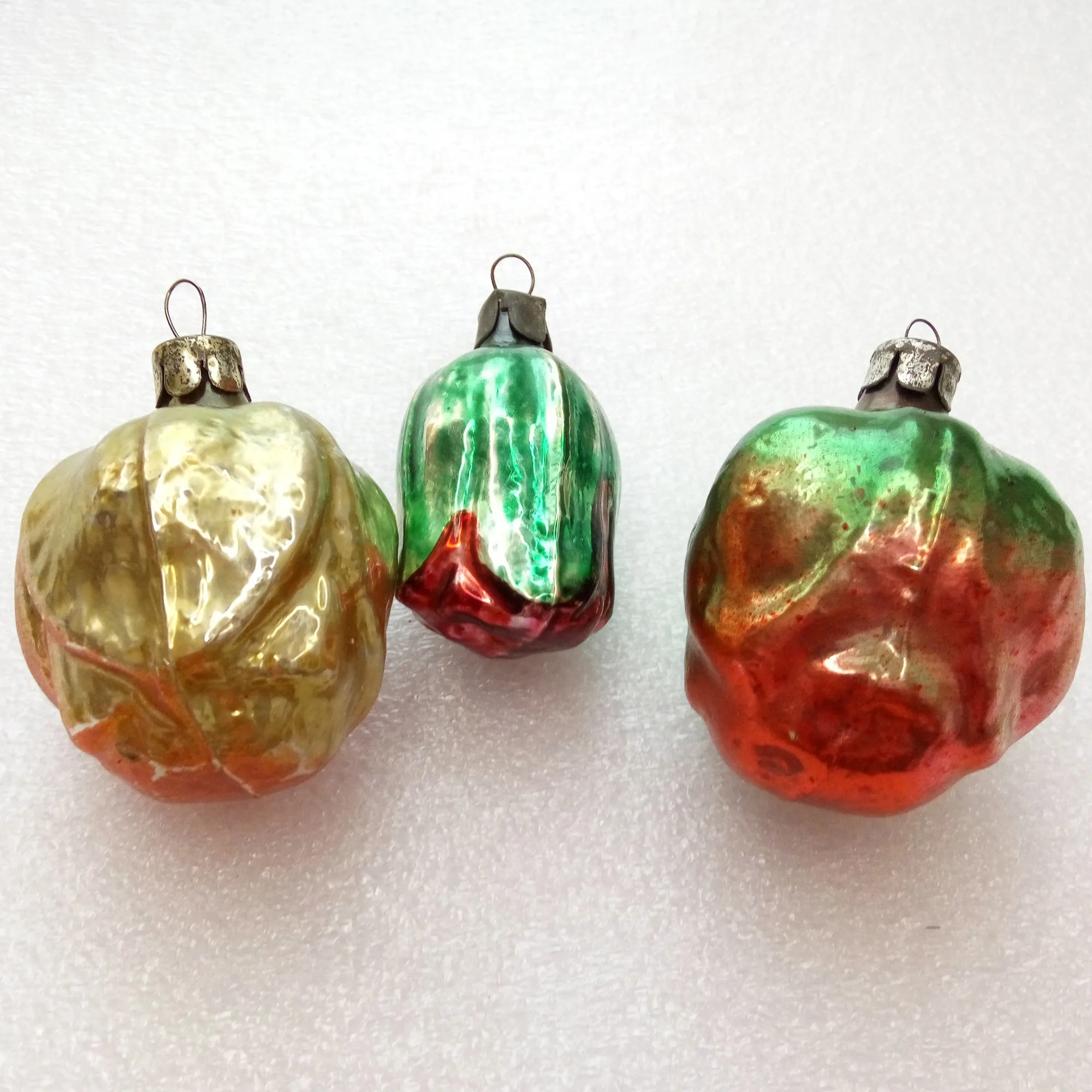 Set of 3 Vintage Glass Christmas Ornament Flowers