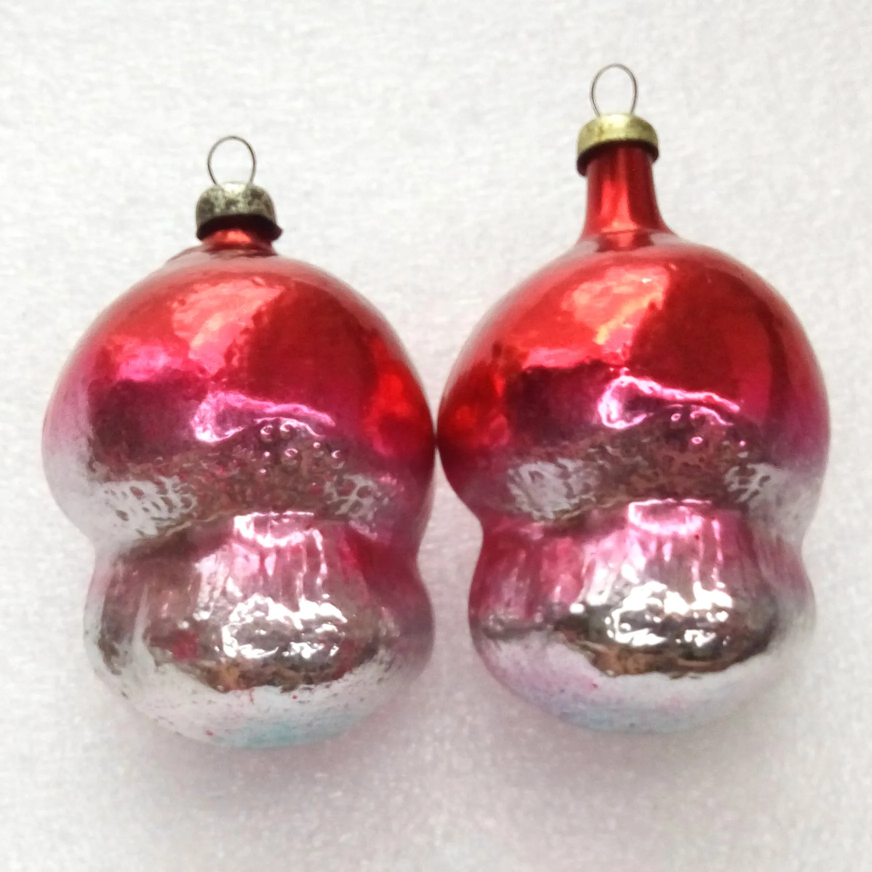 Set of 2 Vintage Glass Christmas Ornaments Mushrooms