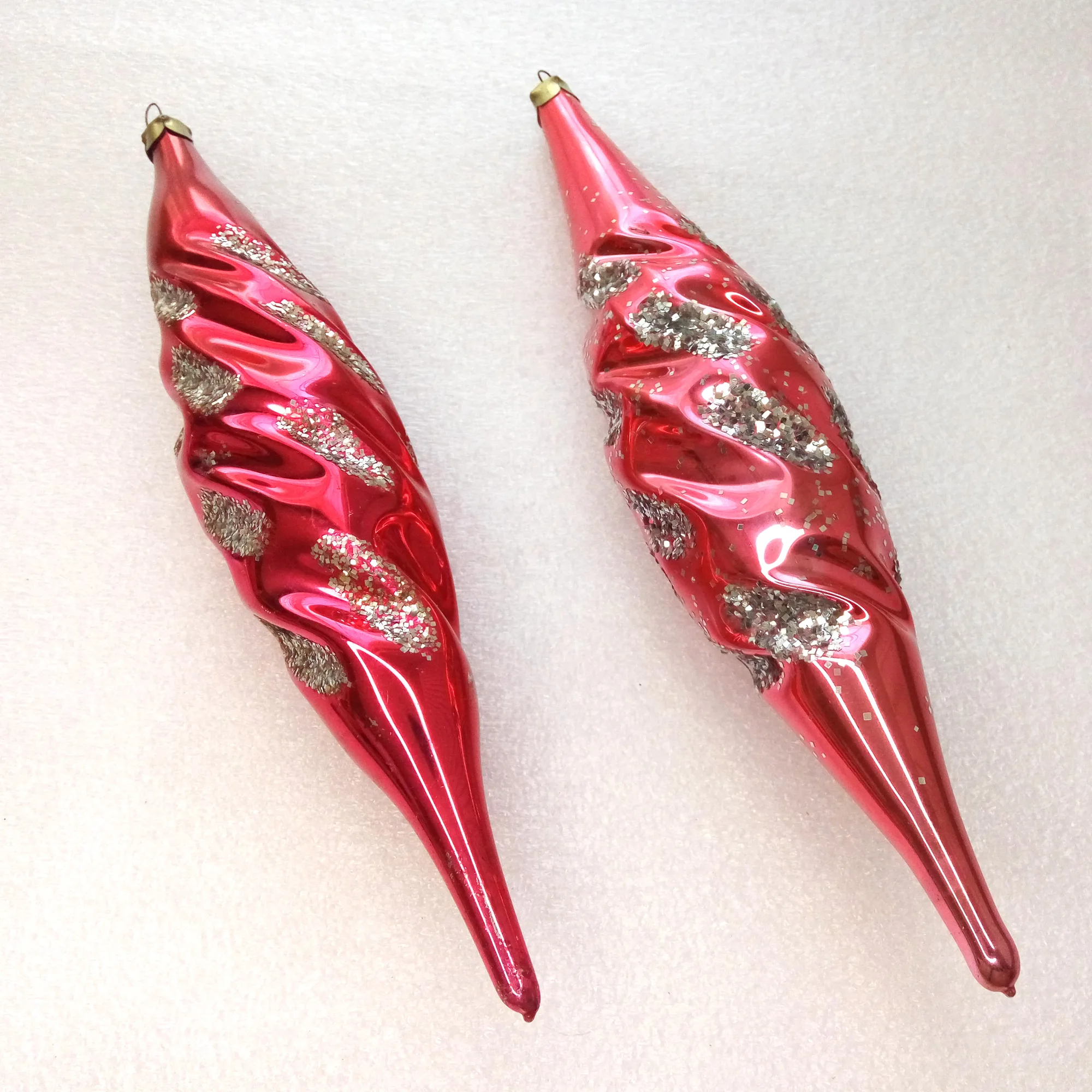 Set of 2 Big Vintage Glass Christmas Ornaments Icicles