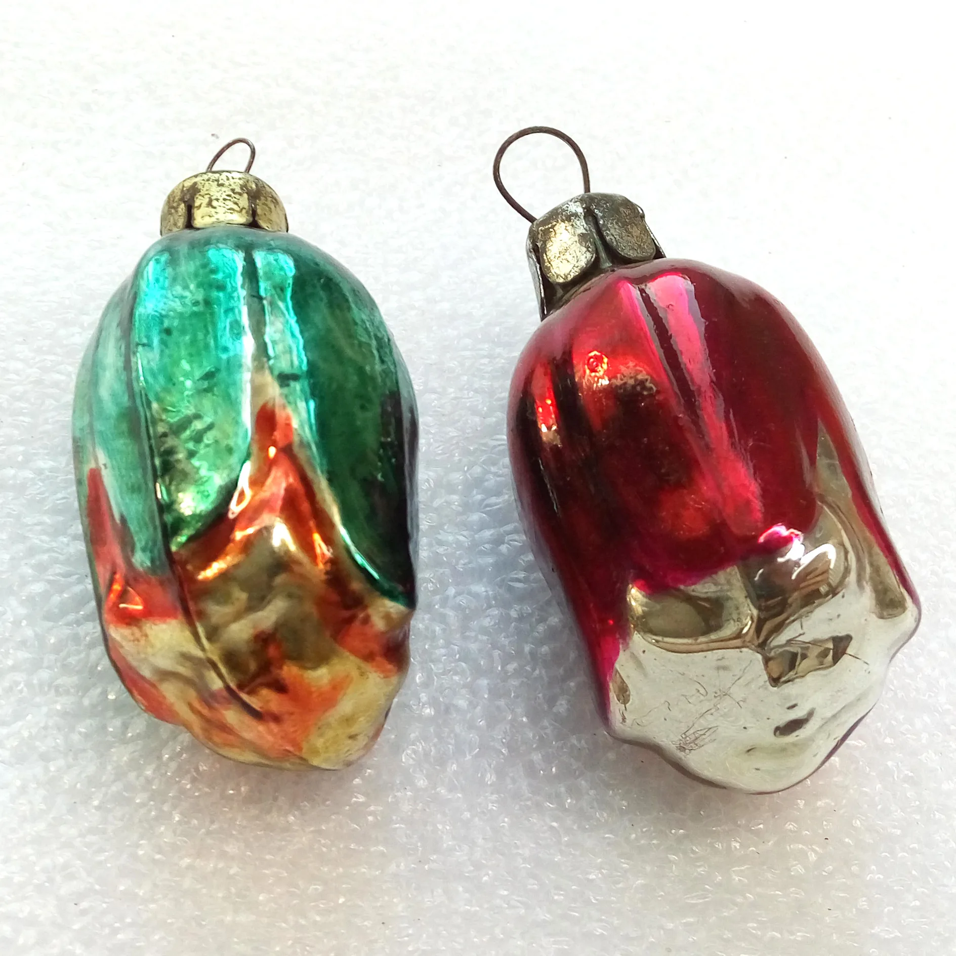 Set of 2 Vintage Glass Christmas Ornaments Toys Flowers