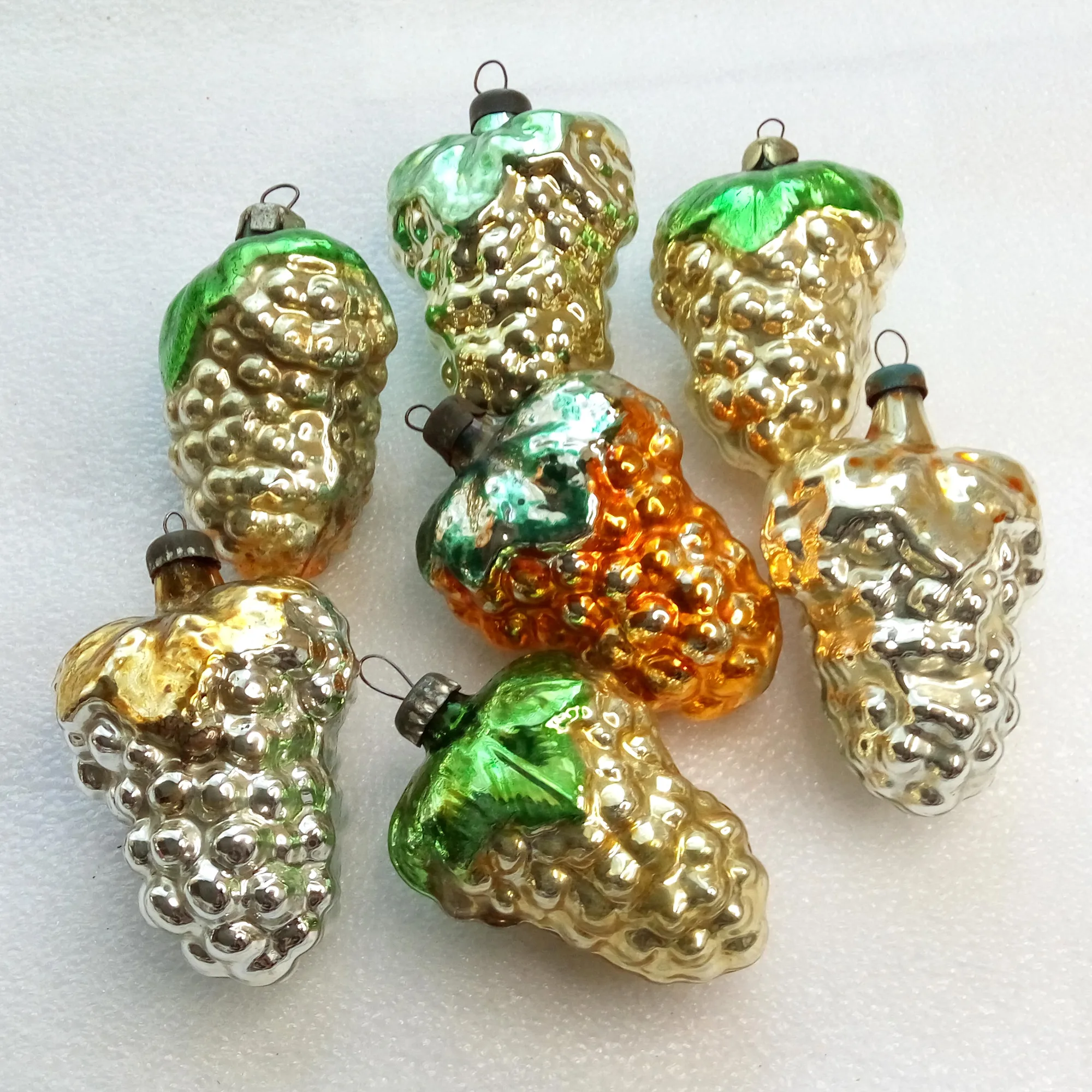 Set of 7 Antique Vintage Glass Christmas Ornament Grapes