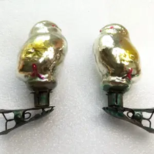 Set of 2 Vintage Glass Christmas Ornaments Chickens