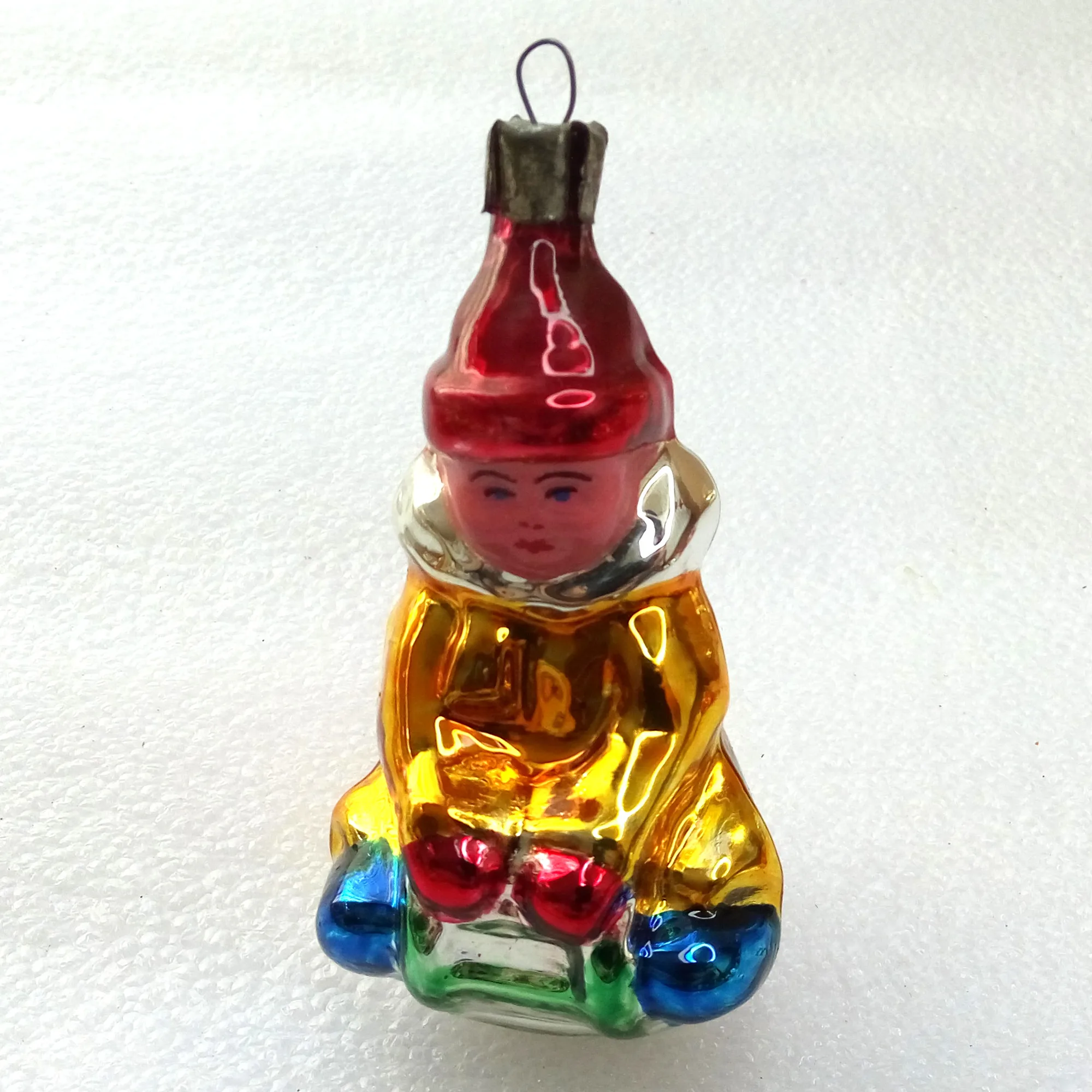Vintage Glass Christmas Ornament Toy Kid on Sledge
