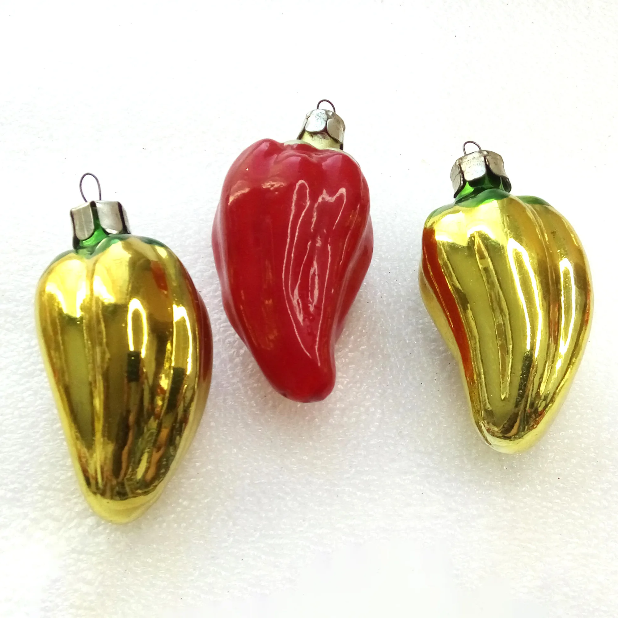 Set of 3 Vintage Glass Christmas Ornaments Paprika
