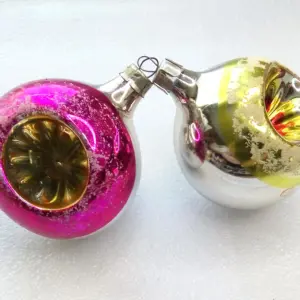 Set of 2 Vintage Glass Christmas Ornaments Balls Lanterns