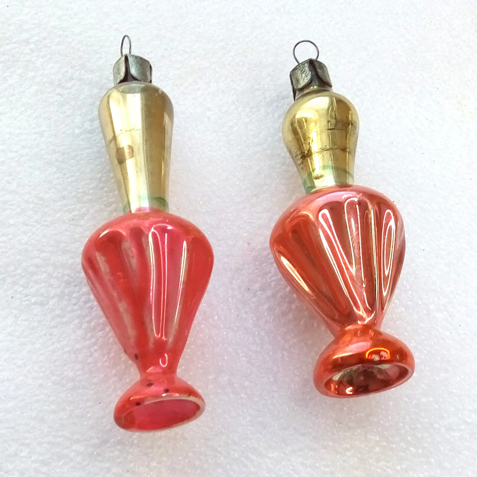 Set of 2 Vintage Glass Christmas Ornaments Old Jugs